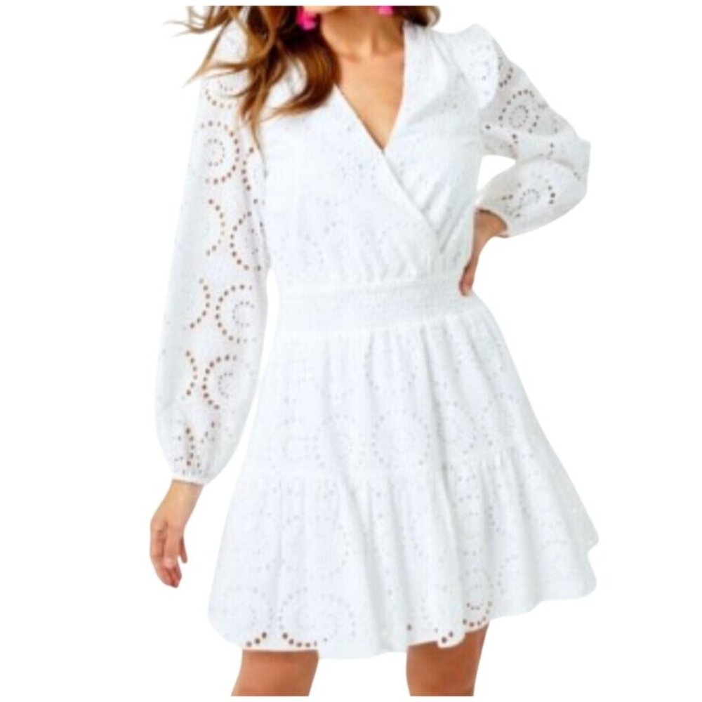 Lilly Pulitzer Taviana Eyelet Dress White Circle Bloom Resort Style Size 00